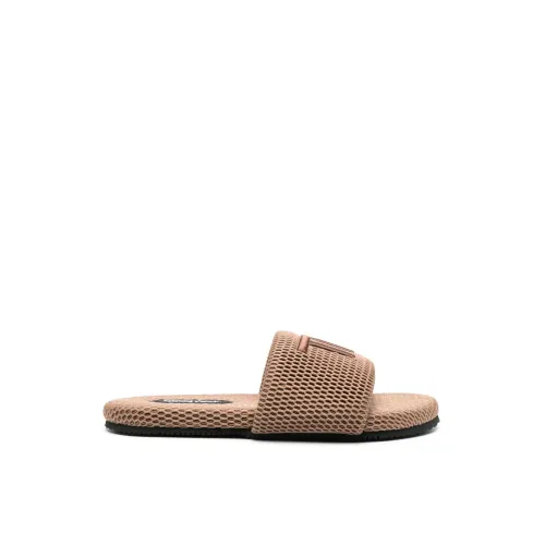 Tom Ford , Embroidered Logo Mesh Sandals ,Brown male, Sizes: