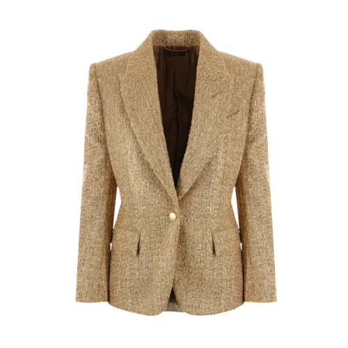 Tom Ford , Gold Tweed Single-Breasted Jacket ,Beige female, Sizes: