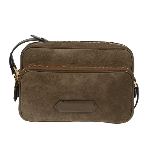 Tom Ford , Green Logo-Patch Messenger Bag ,Brown male, Sizes: ONE SIZE