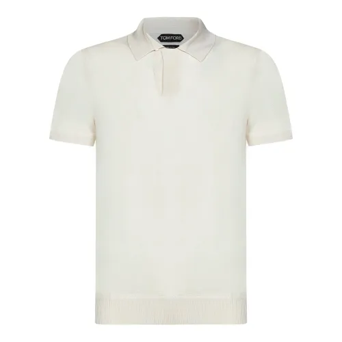 Tom Ford , Ivory T-shirts and Polos with Hidden Button Closure ,Beige male, Sizes: