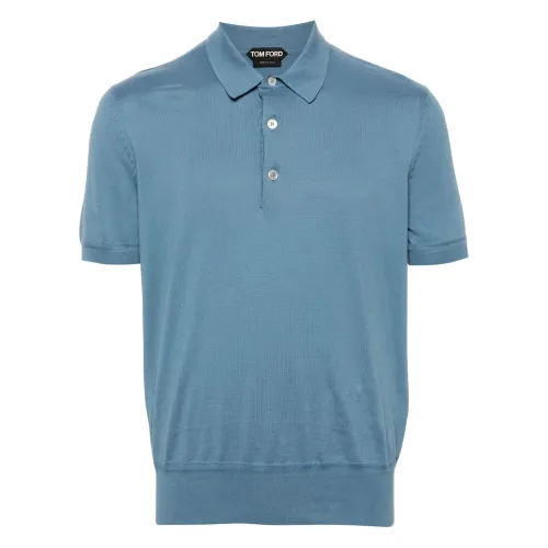 Tom Ford , Knitted cotton polo shirt ,Blue male, Sizes: