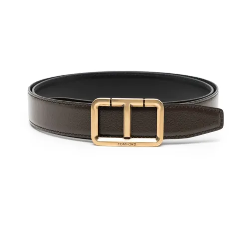 Tom Ford , Leather Belt with Antique Gold Buckle ,Brown male, Sizes: