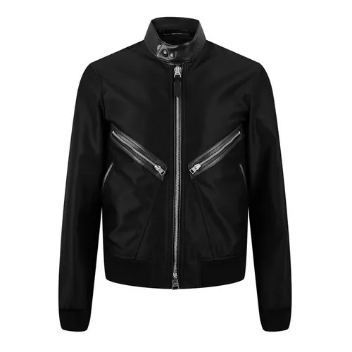 TOM FORD Leather-Trimmed Wool And Silk-Blend Bomber Jacket - Black