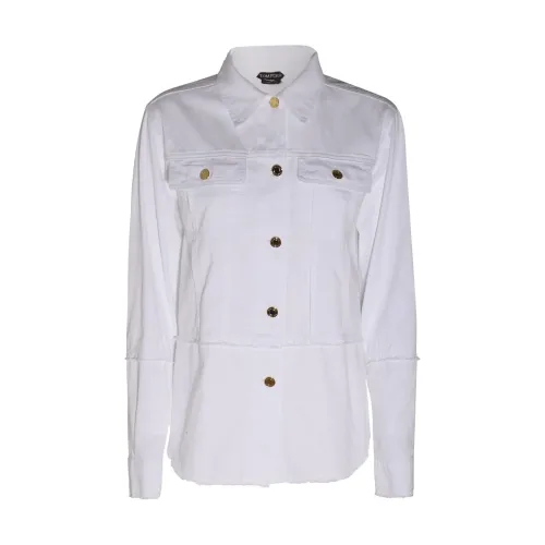 Tom Ford , Lightweight Denim Jean Shirt with Long Sleeves and Pockets ,White female, Sizes: