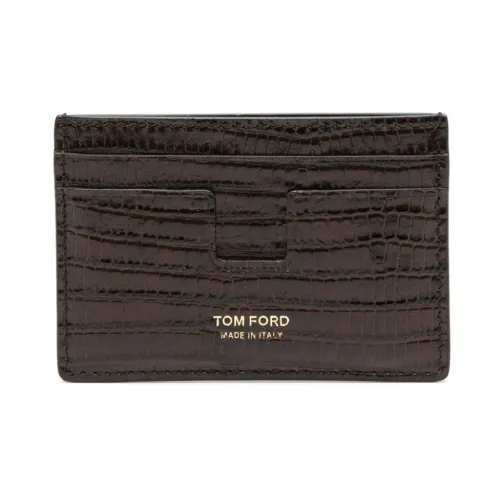 Tom Ford , Lizard Print Brown Leather Card Holder ,Brown male, Sizes: ONE SIZE