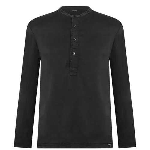 TOM FORD Long Sleeve Silk Henley Shirt - Black