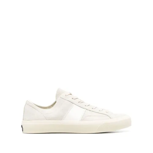 Tom Ford , Low-top Suede Sneakers with Leather Details ,Beige male, Sizes: