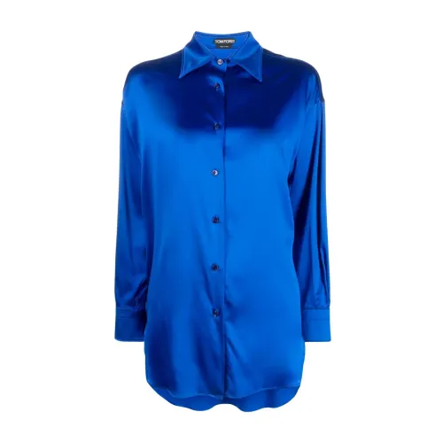 Tom Ford , Luxury Silk Blend Women`s Shirts ,Blue female, Sizes: