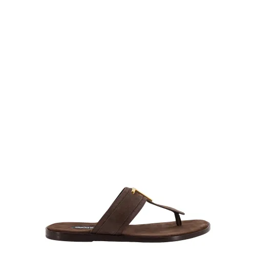 Tom Ford , Metal Monogram Leather Sandals ,Brown male, Sizes: