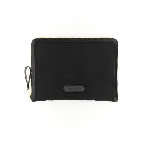 Tom Ford , Nylon Portfolio Clutch with Zip Closure and Laptop Compatibility ,Black male, Sizes: ONE SIZE