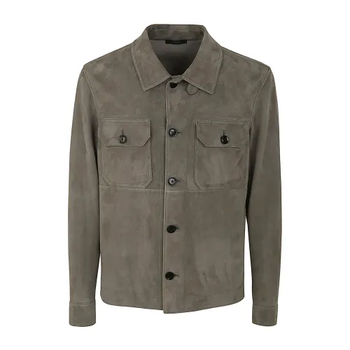 Tom Ford , Pale Gray Leather Outwear Shirt ,Gray male, Sizes: