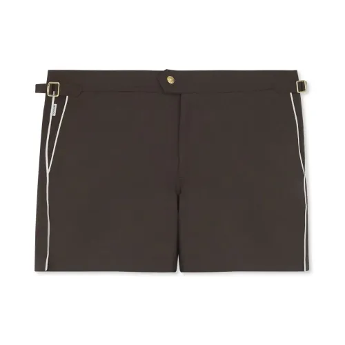 Tom Ford , Poplin Piping Swimshorts in Brown ,Brown male, Sizes: