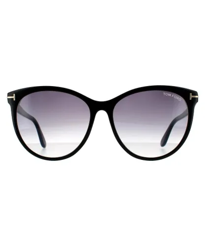 Tom Ford Round Womens Shiny Black Smoke Grey Gradient Sunglasses - One