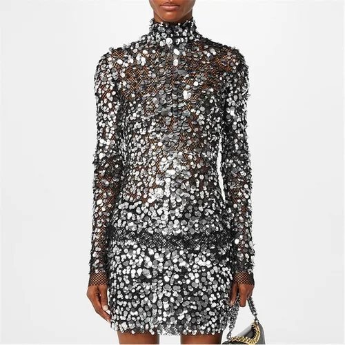 TOM FORD Sequin Embroidered Top - Silver