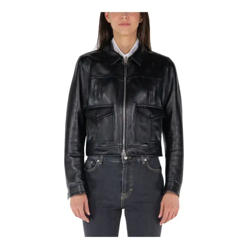 Tom Ford , Shiny Grainy Leather Blouson Jacket ,Black female, Sizes: