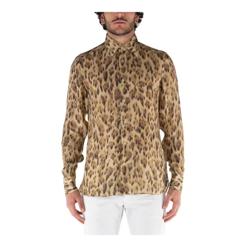 Tom Ford , Silk All-Over Print Shirt ,Brown male, Sizes: