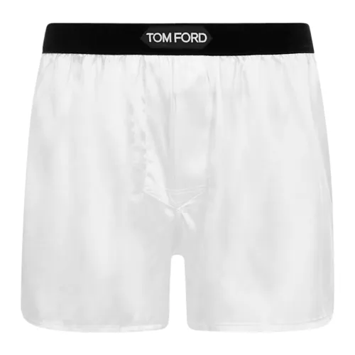 Tom Ford , White Silk Boxer Shorts with Velvet Strap ,White male, Sizes: