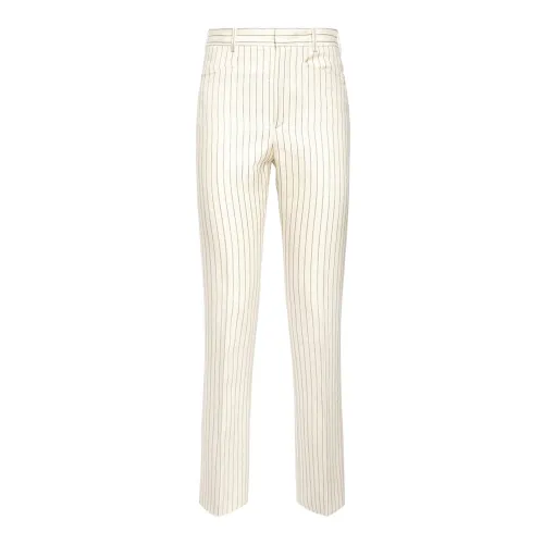 Tom Ford , White Wool Silk Trousers ,White female, Sizes: