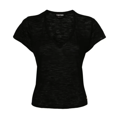 Tom Ford , Womens Clothing T-Shirts Polos Black Ss24 ,Black female, Sizes: