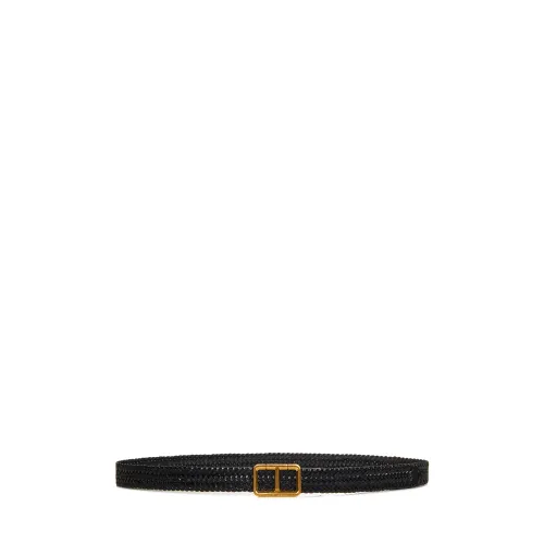 Tom Ford , Woven Leather Belt with Golden Buckle ,Black male, Sizes: