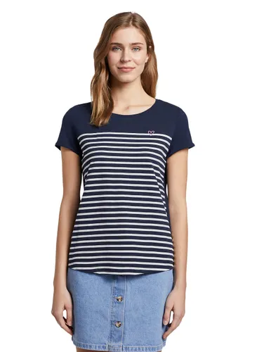 Tom Tailor Denim Women's 1017275 Striped T-shirt with heart