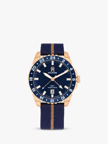 Tommy Hilfiger 1792130 Refined Sports Luxe Swiss GMT Movement Watch, Blue/Rose Gold - Blue/Rose Gold - Male