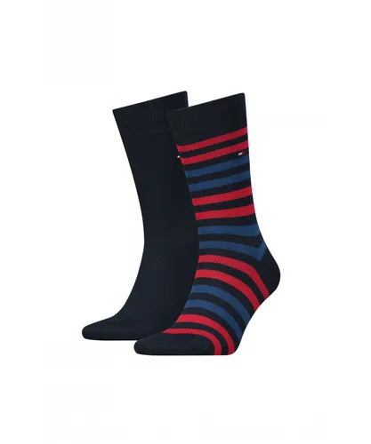 Tommy Hilfiger 2 Pack Duo Mens Stripe Sock in Navy / Red Fabric