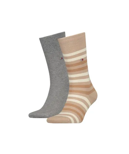 Tommy Hilfiger 2 Pack Mens Duo Stripe Sock in Beige Fabric