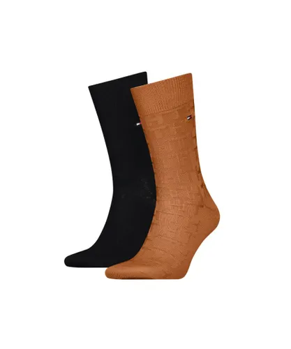 Tommy Hilfiger 2 Pack Mens Monogram Sock in Black/Terracotta - Black/Brown Fabric