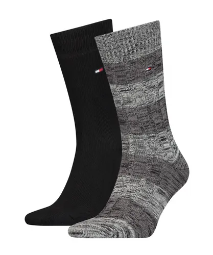 Tommy Hilfiger 2 Pack Mens Mouline Rugby Boot Sock - Grey Fabric