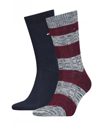 Tommy Hilfiger 2 Pack Mens Mouline Rugby Boot Sock - Navy/Red Fabric