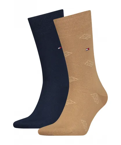 Tommy Hilfiger 2 Pack Mens Organic Cotton Monogram Sock - Brown/Navy Fabric