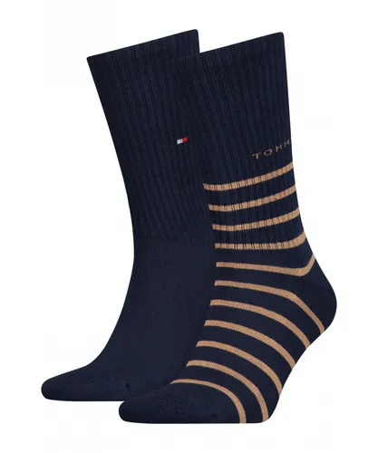 Tommy Hilfiger 2 Pack Mens Sport Stripe Sock - Brown/Navy Fabric