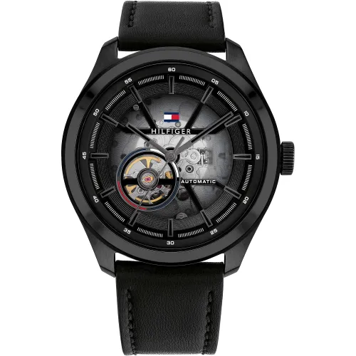 Tommy Hilfiger Automatic Watch for Men with Black Leather