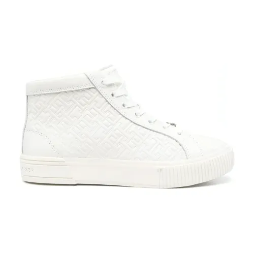 Tommy Hilfiger , Beige Leather High Top Sneakers ,Beige female, Sizes: