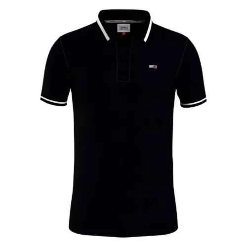 Tommy Hilfiger , Black Tipped Stretch Polo Shirt ,Black male, Sizes:
