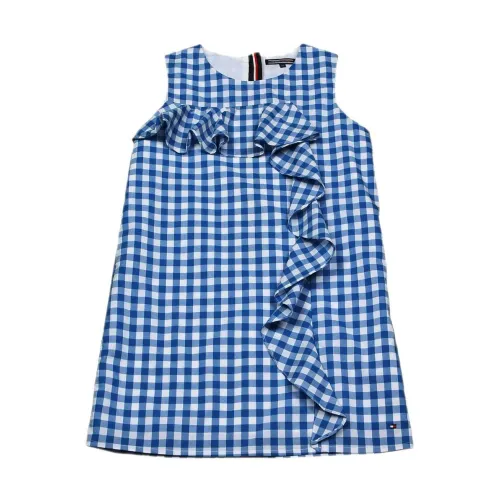 Tommy Hilfiger , Blue and White Checkered Dress with Ruffles ,Multicolor female, Sizes:
