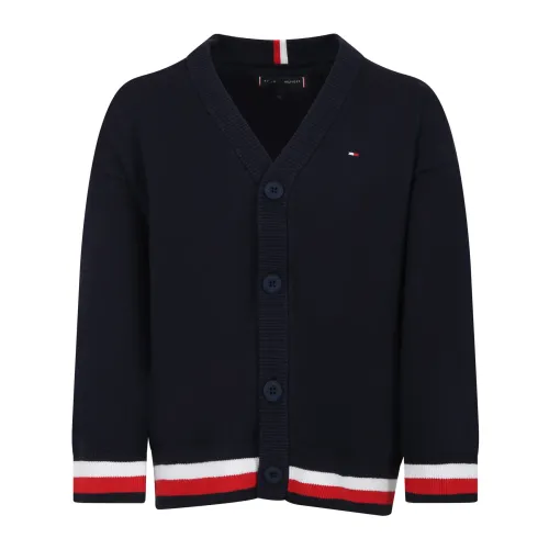 Tommy Hilfiger , Blue Cotton Cardigan with Flag Embroidery ,Blue unisex, Sizes:
