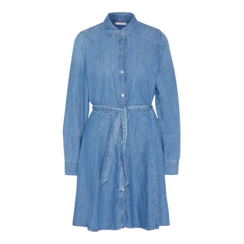 Tommy Hilfiger , Blue Dnm Belted Ls Dress Lyra Dresses ,Blue female, Sizes: