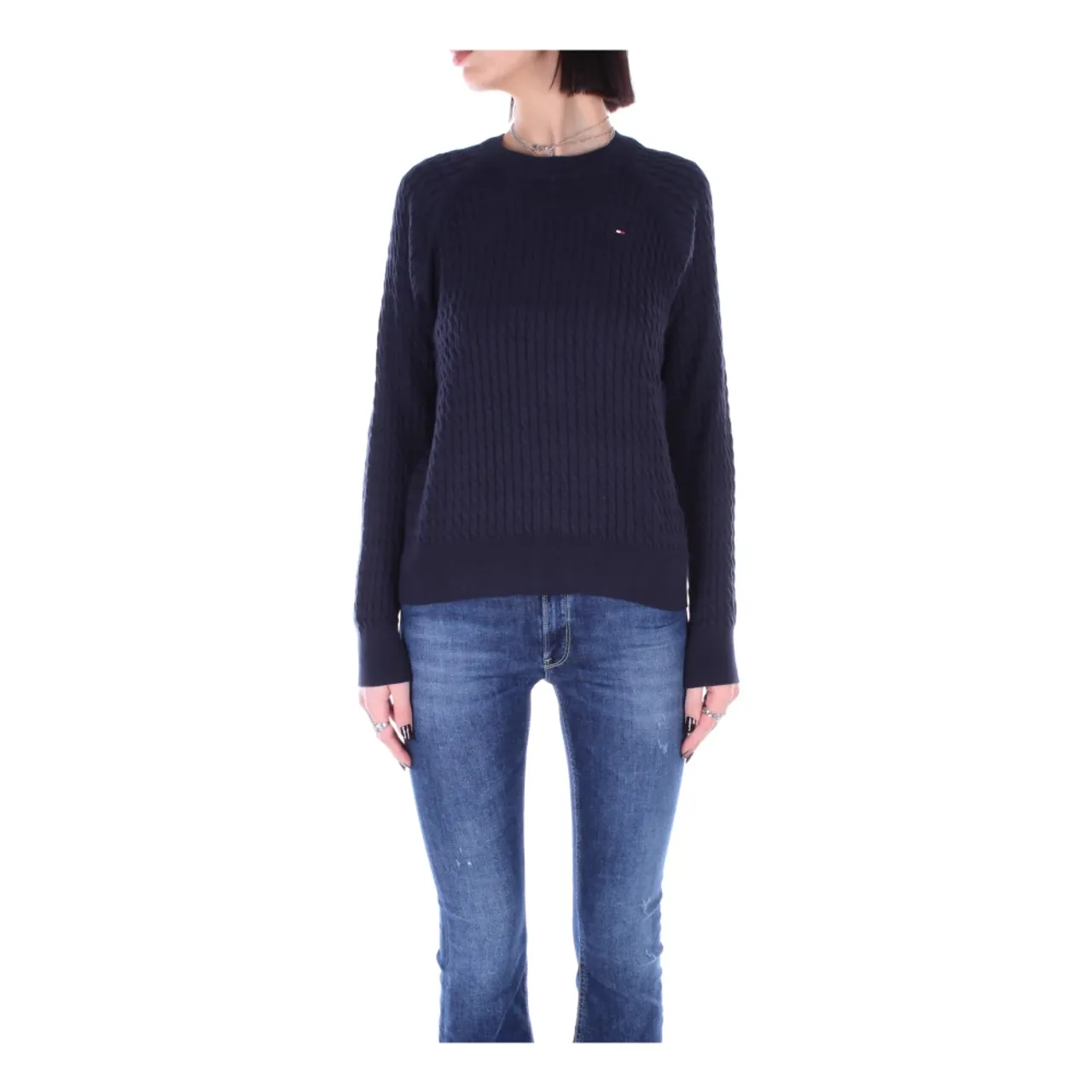 Tommy Hilfiger , Blue Logo Front Sweater Cotton ,Blue female, Sizes: