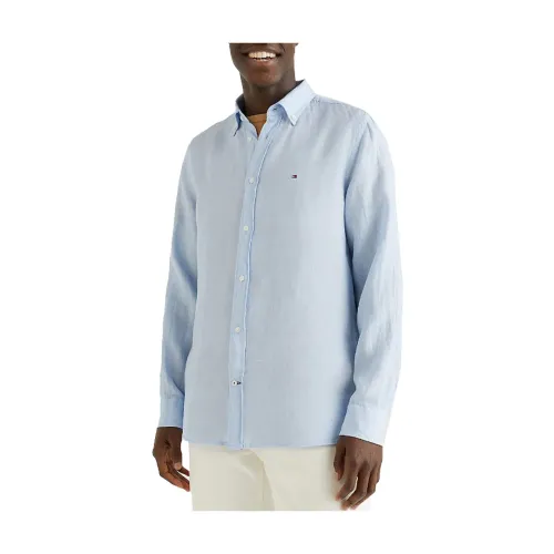 Tommy Hilfiger , Breathable Linen Shirt ,Blue male, Sizes: