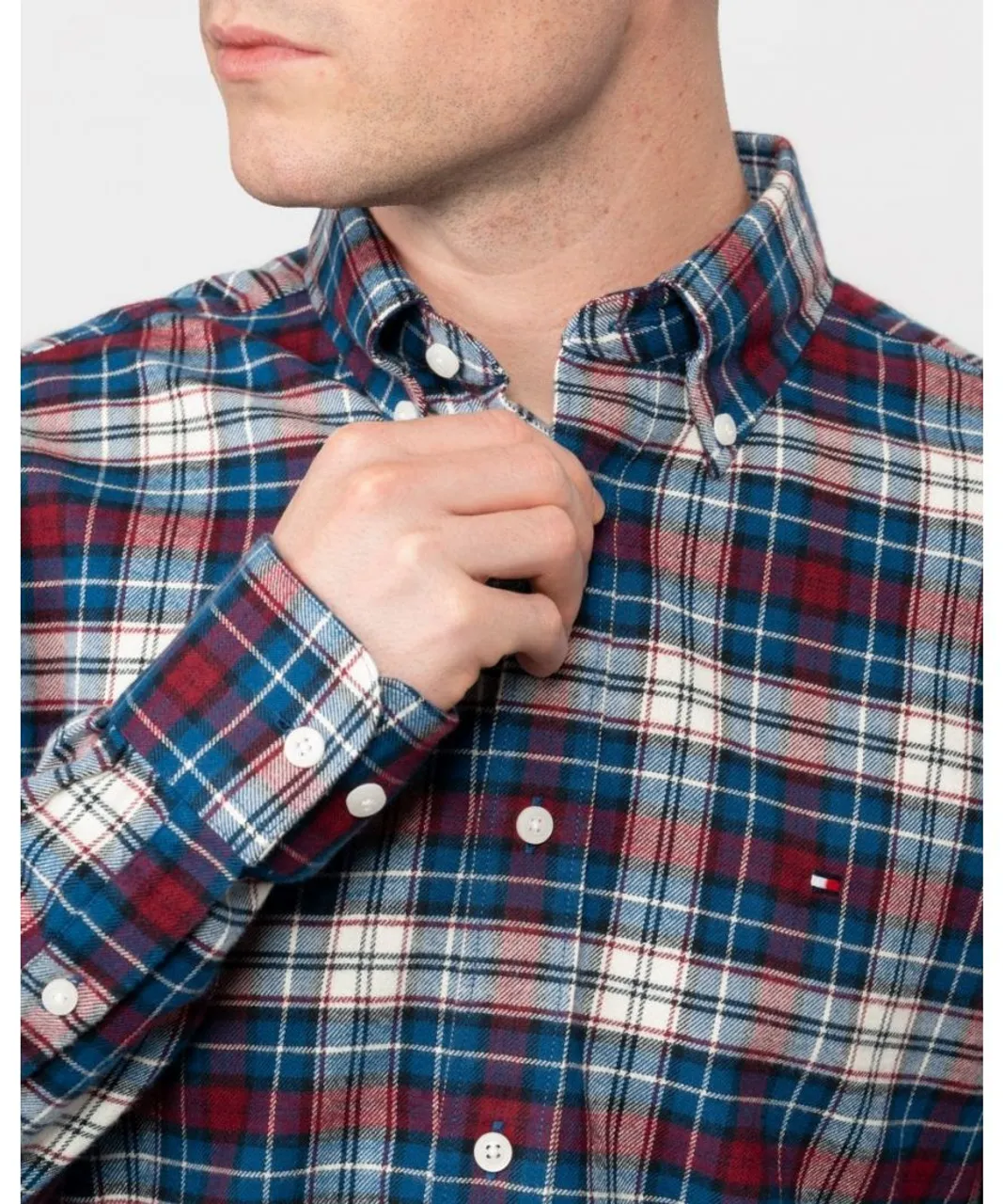 Tommy Hilfiger Brushed Tartan Long Sleeve Mens Shirt - Multicolour