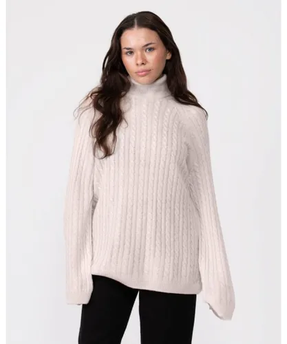 Tommy Hilfiger Cable Knit Womens Roll-Neck Jumper - Cream