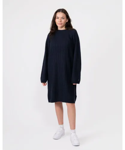 Tommy Hilfiger Cable Knit Womens Sheer Jumper Dress - Navy