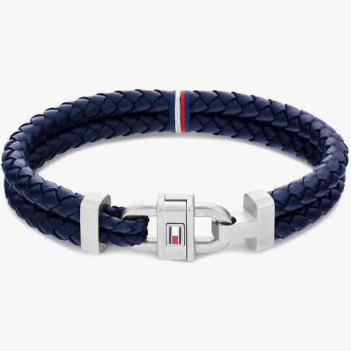 Tommy Hilfiger Carabiner Navy Leather Two-Row Bracelet 2790362