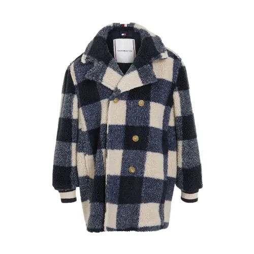 Tommy Hilfiger , Checked Teddy Coat with Double-Breasted Design ,Blue female, Sizes: