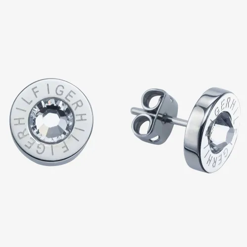 Tommy Hilfiger Clear Crystal Round Logo Stud Earrings 2700259