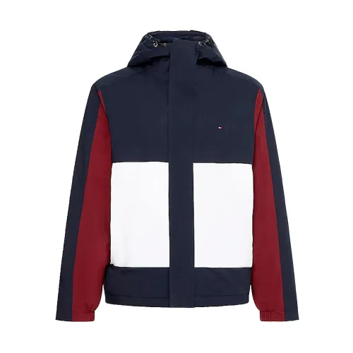 Tommy Hilfiger , Color Block Hooded Jacket with Padded Lining ,Blue male, Sizes: