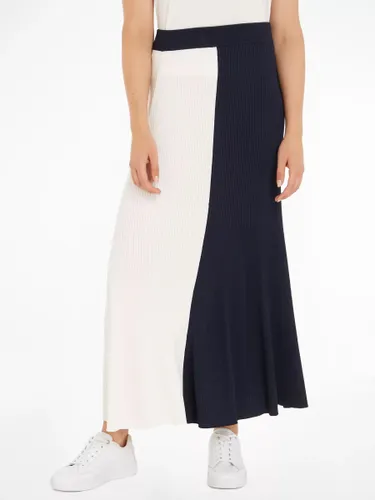Tommy Hilfiger Colour Block Ribbed Maxi Skirt, Navy/Multi - Navy/Multi - Female