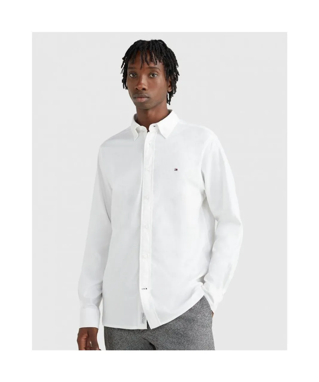 Tommy Hilfiger Core 1985 Flex Mens Long Sleeve Oxford Shirt - White Cotton